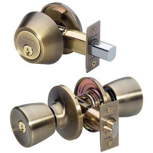 Master Lock Antique Brass Tulip Single Cylinder Deadbolt & Keyed Entry Combo